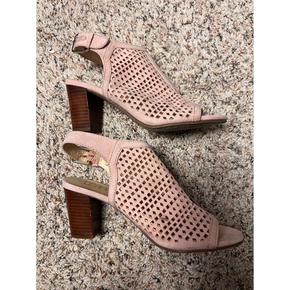 Blush Pink Laser Cut Peep Toe Coquette Boho Y2K Cottagecore Block Heel Fall Chic